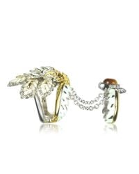 Roberto Cavalli - Green Indian Flowers Women'S Double Ring - Lyst