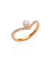 Vita Fede | Metallic Ultra Mini 5mm White Akoya Pearl & Crystal V Ring | Lyst
