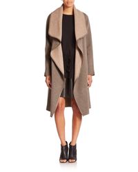 Vince | Gray Leather-Trim Double-Face Wrap Coat | Lyst