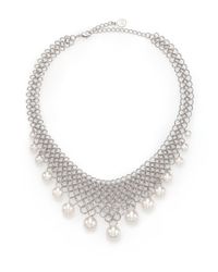 Majorica | Metallic 6mm-12mm White Pearl Mesh Bib Necklace | Lyst