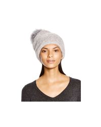 Inverni | Gray Lurex Knit Beanie With Coyote Fur Pom-pom - Bloomingdale's Exclusive | Lyst