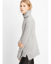 Vince Gray Wool Cashmere Directional Rib Turtleneck Sweater