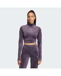 ■adidas■ Rhinestone Velvet Long Sleeve Crop Top Black IW56 adidas Long Sleeve Rhinestone Trefoil Velvet Crop Top – City