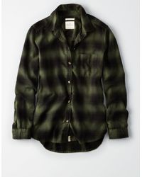 American Eagle Green Ae Plaid Boyfriend Button-down Shirt