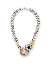 Iosselliani | Metallic Flower Badge Medallion Curb Chain Necklace | Lyst