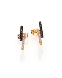 Zoe Chicco | Metallic Black/white Diamond & 14k Yellow Gold Staggered Bar Stud Earrings | Lyst
