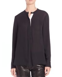 Vince | Black Contrast Back Pleat Silk Top | Lyst