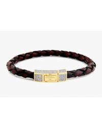 Tateossian | Single Wrap Brown Leather Scoubidou Bracelet With White Diamond And 18k Yellow Gold Clasp for Men | Lyst