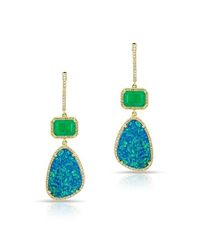 Anne Sisteron - Green 14kt Yellow Gold Emerald And Opal Diamond Drop Earrings - Lyst