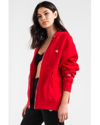 red champion zip up hoodie