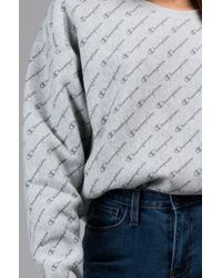 Champion Gray Reverse Weave Diagonal Script Print Crew Neck Sweatshirt