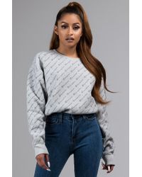 Champion Gray Reverse Weave Diagonal Script Print Crew Neck Sweatshirt