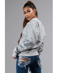 Champion Gray Reverse Weave Diagonal Script Print Crew Neck Sweatshirt