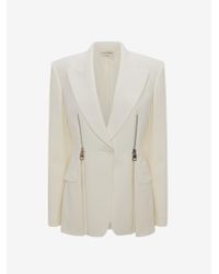 Alexander McQueen White Zip Peplum Wool Jacket