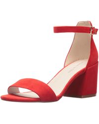 red mid block heels
