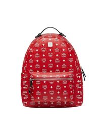 red mcm backpack