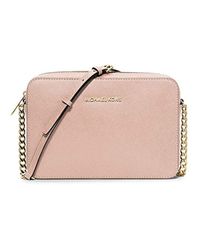 Michael Kors Jet Set Large Saffiano Leather Crossbody Bag in Soft Pink (Pink) - Lyst