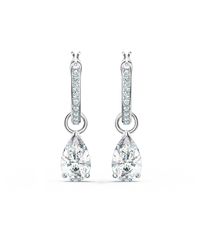 Swarovski Attract Mini Hoop Pierced Earrings With Pear Shaped Clear Cut  Crystal And Matching Pavé On A Rhodium Plated Setting With A Hinge in White  - Lyst