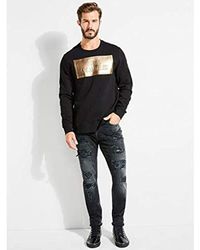Guess Mens Long Sleeve Logan Coated Crew Neck Shirt