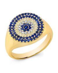Anne Sisteron - Metallic 14kt Yellow Gold Diamond And Sapphire Disc Ring - Lyst