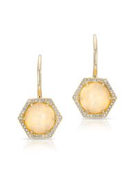 Anne Sisteron - Metallic 14kt Yellow Gold Opal Diamond Hexagon Wireback Earrings - Lyst