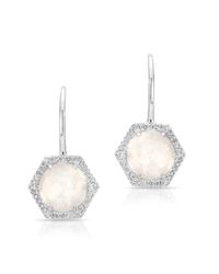Anne Sisteron - Metallic 14kt White Gold Opal Diamond Hexagon Wireback Earrings - Lyst