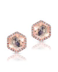 Anne Sisteron - Pink 14kt Rose Gold Moonstone Diamond Hexagon Stud Earrings - Lyst