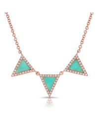 Anne Sisteron - Blue 14kt Rose Gold Diamond Turquoise Triple Triangle Necklace - Lyst