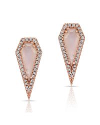 Anne Sisteron - Pink 14kt Rose Gold Moonstone Diamond Shield Earrings - Lyst