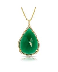 Anne Sisteron | 14kt Yellow Gold Green Agate Diamond Pear Pendant Necklace | Lyst