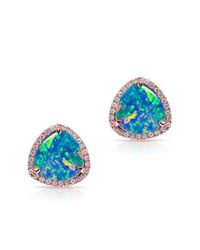 Anne Sisteron - Blue 14kt Rose Gold Green Opal Diamond Heavenly Stud Earrings - Lyst