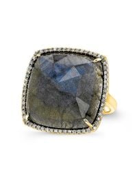 Anne Sisteron | Metallic 14kt Yellow Gold Labradorite Diamond Cushion Cut Cocktail Ring | Lyst