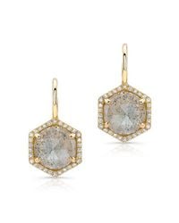 Anne Sisteron | Metallic 14kt Yellow Gold Labradorite Diamond Hexagon Dangle Earrings | Lyst