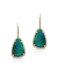 Anne Sisteron | Green 14kt Yellow Gold Organic Opal Diamond Earrings | Lyst