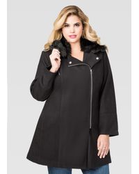 Ashley Stewart Black Wool Blend Fur Collar Winter Coat