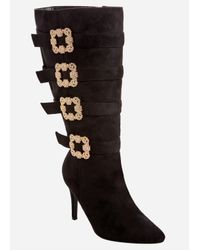 Ashley Stewart Black Gold Square Buckle Tall Boot