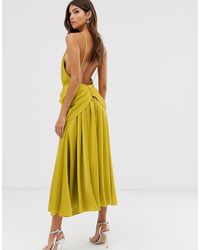 asos edition satin plunge strappy midi dress with tie front