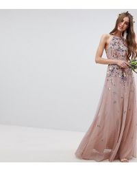 asos design maxi dress with pinny bodice in embroidered dobby