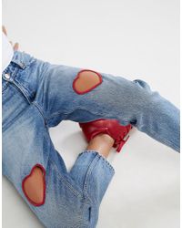 Monki Denim Cut Out Heart Jeans in Blue - Lyst