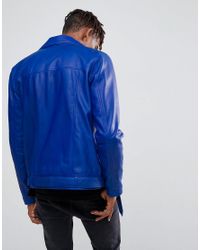 blue leather jacket with hood