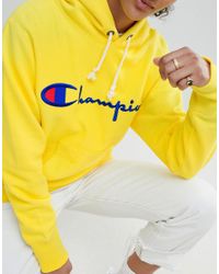 yellow champion script hoodie