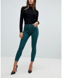 ASOS Denim Asos Ridley High Waist Skinny Jeans With Front Seam Detail And  Extended Button Tab in Green - Lyst