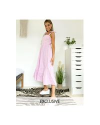 Native Youth Purple Maxi Smock Dress With Full Skirt