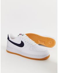 Nike Leather Air Force 1 Sneakers With Swoosh And Gum Sole in Navy (Blue)  for Men - Lyst
