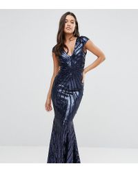 navy sequin fishtail maxi dress