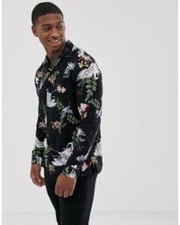Camicia nera con colletto a rever e stampa a fiori con gruReligion in Denim  da Uomo colore Nero - Lyst