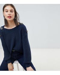 Esprit Leather Button Detail Oversized Chunky Sweater in Navy (Blue) - Lyst