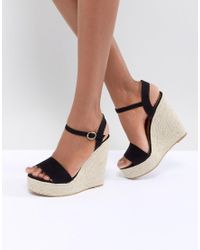 Sandalias negras con cuña de rafia Glamorous de color Negro | Lyst
