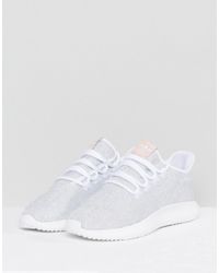 adidas originals tubular shadow trainer in white with pink branding