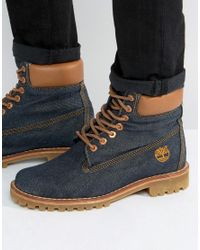 Timberland Classic 6 Inch Denim Premuim Boots in Blue for Men - Lyst